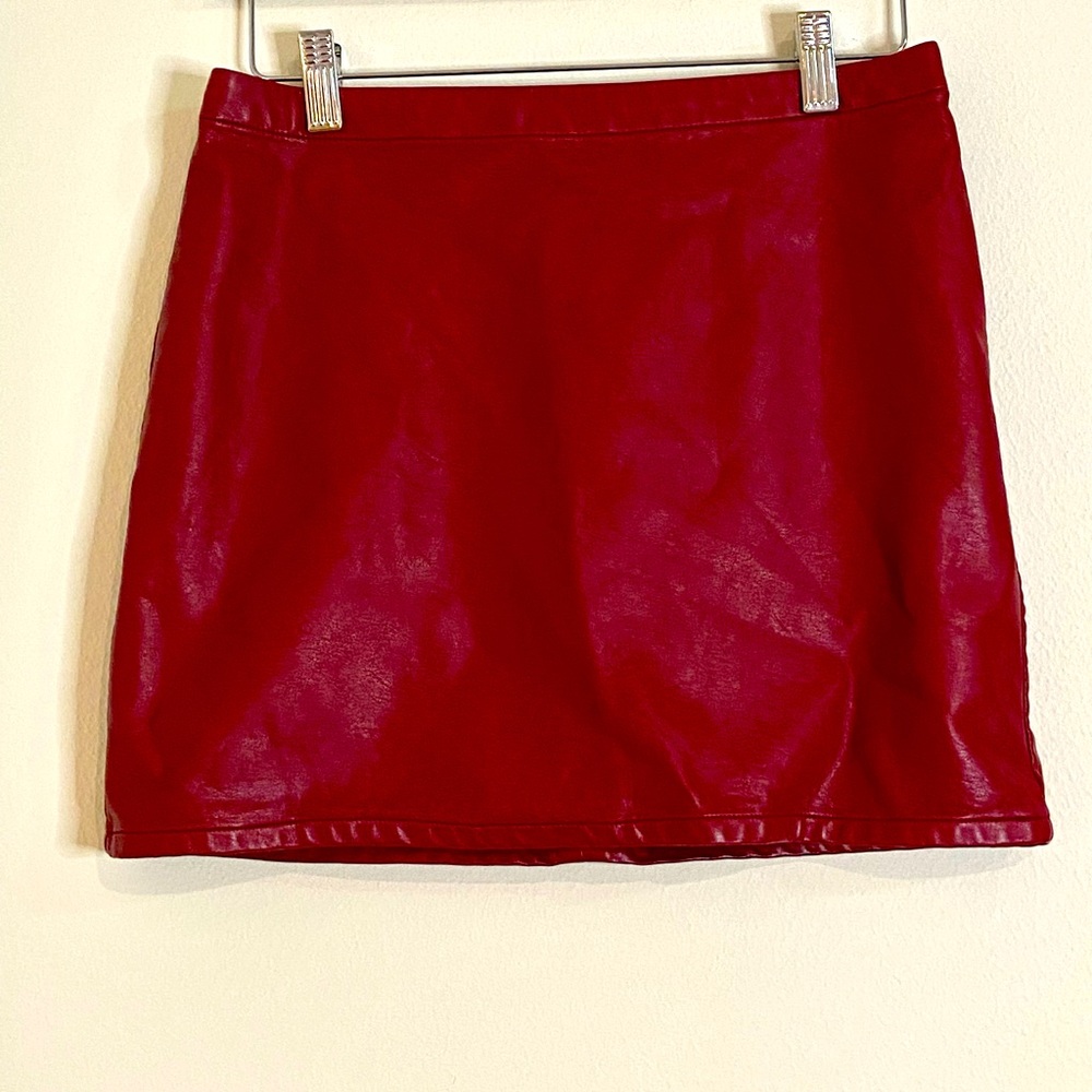 Faux leather red mini skirt